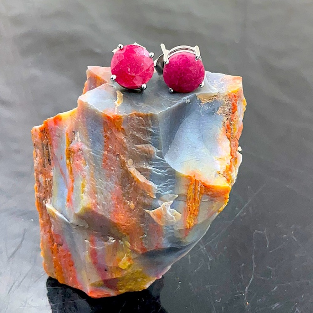 Sterling Silver Natural Ruby Gemstone Post Earrin… - image 1